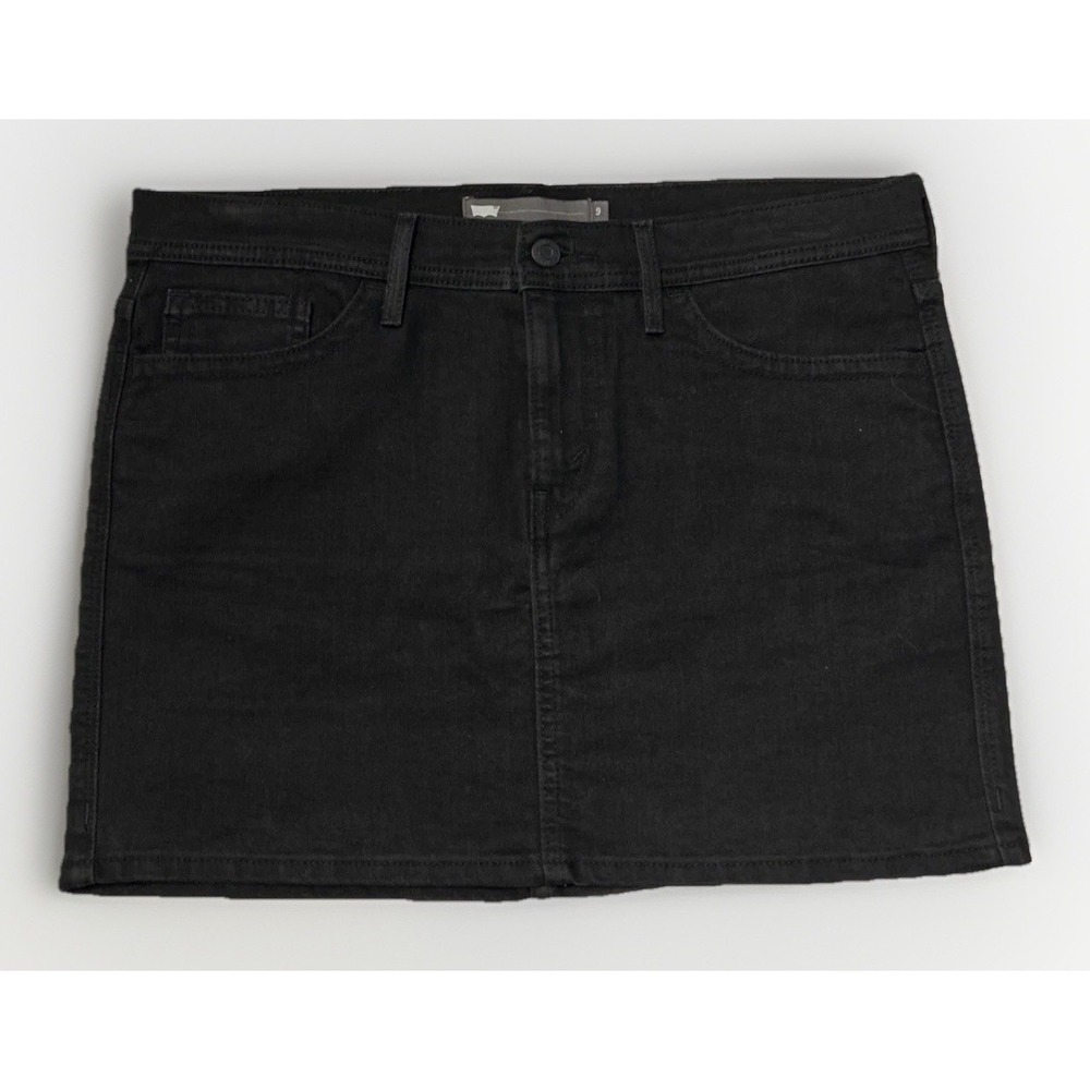 Levi's Women's Mini Icon Jean Skirt Black Tab Sz 9‎ EC 34" Waist  Stretch - Picture 2 of 10
